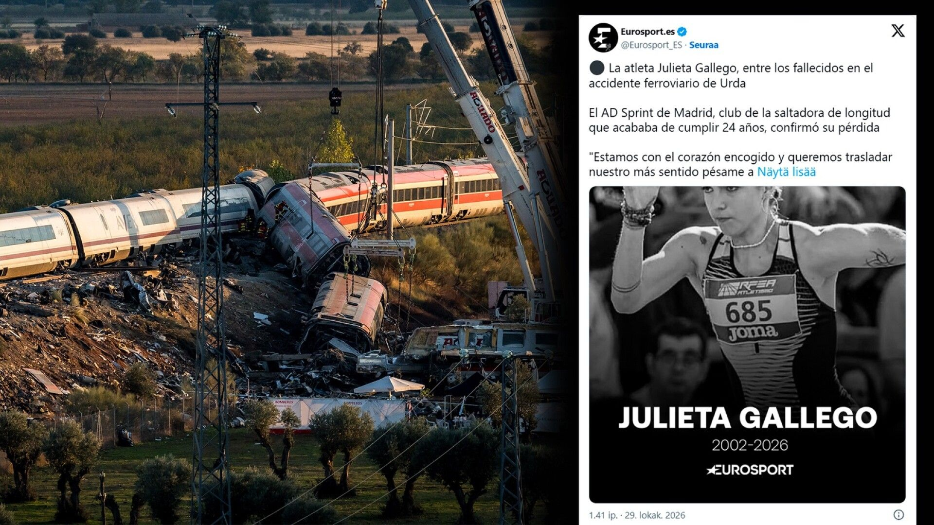 24-vuotias urheilija kuoli Espanjan tuhoisassa junaturmassa – liittopomo ärähti: ”Epäoikeudenmukaisella tavalla”