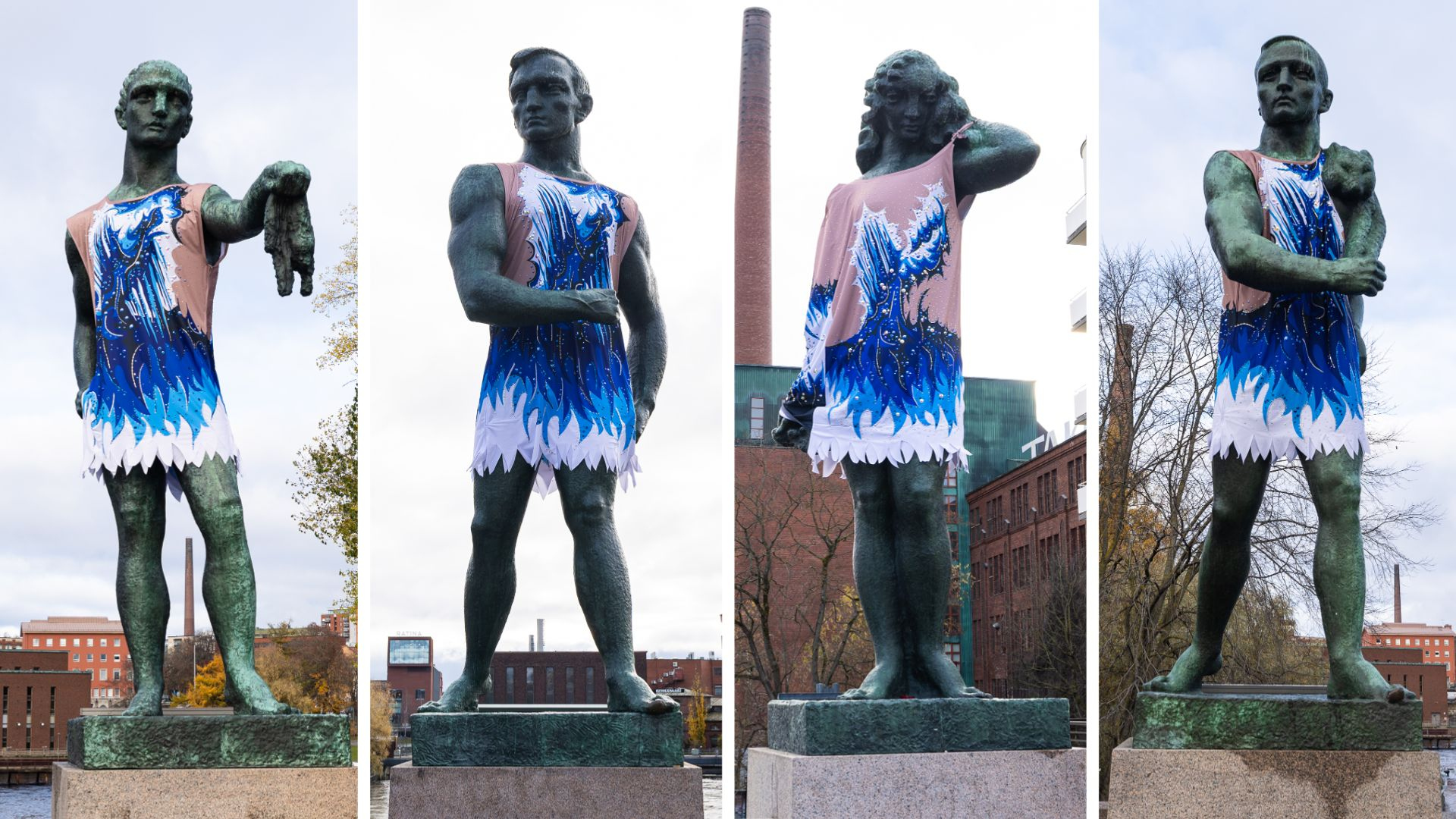 Huomasitko? Hämeensillan patsailla on nyt naisvoimistelijoiden puvut – tästä on kyse