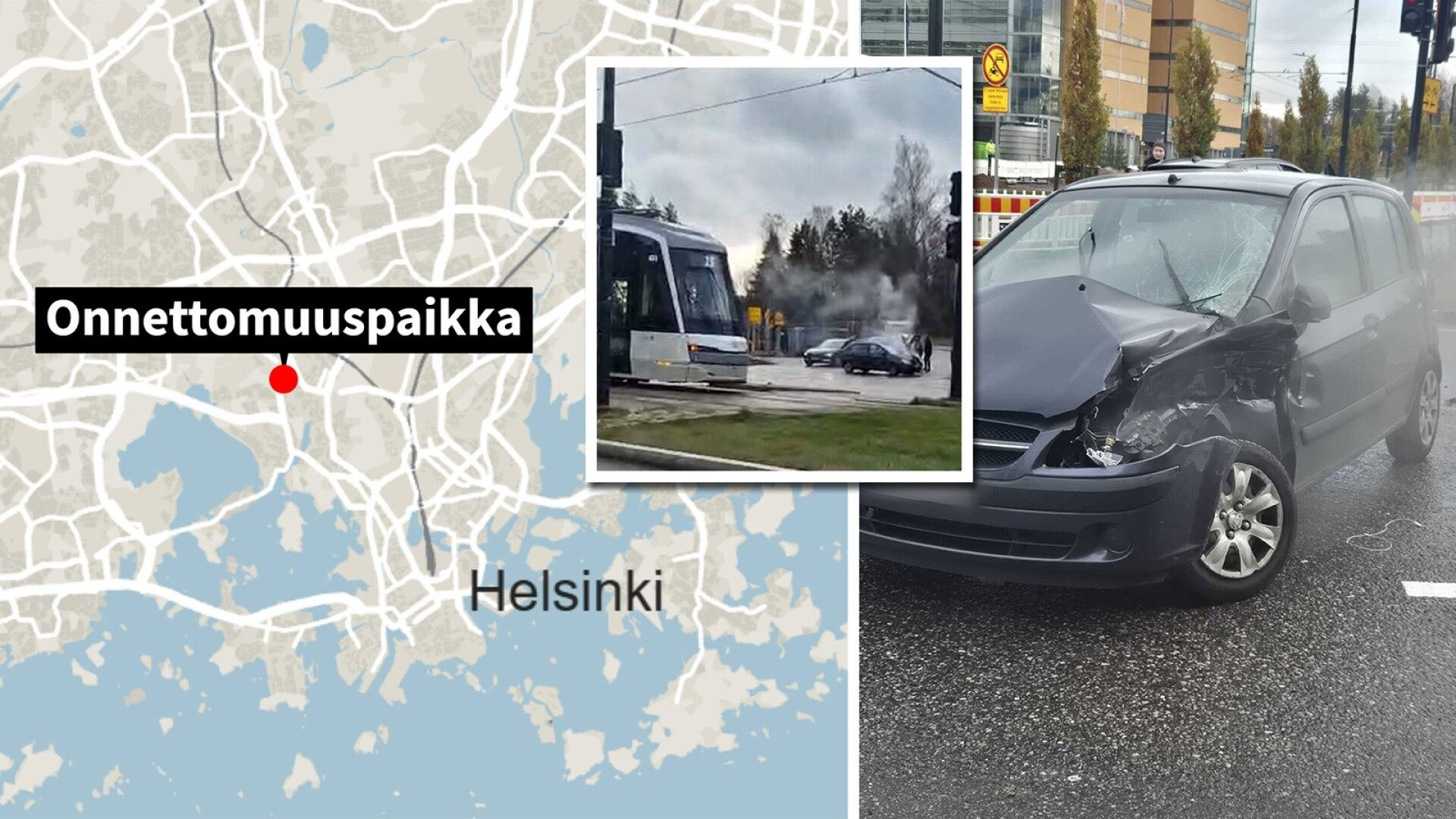 Pikaratikka ja auto törmäsivät Helsingissä